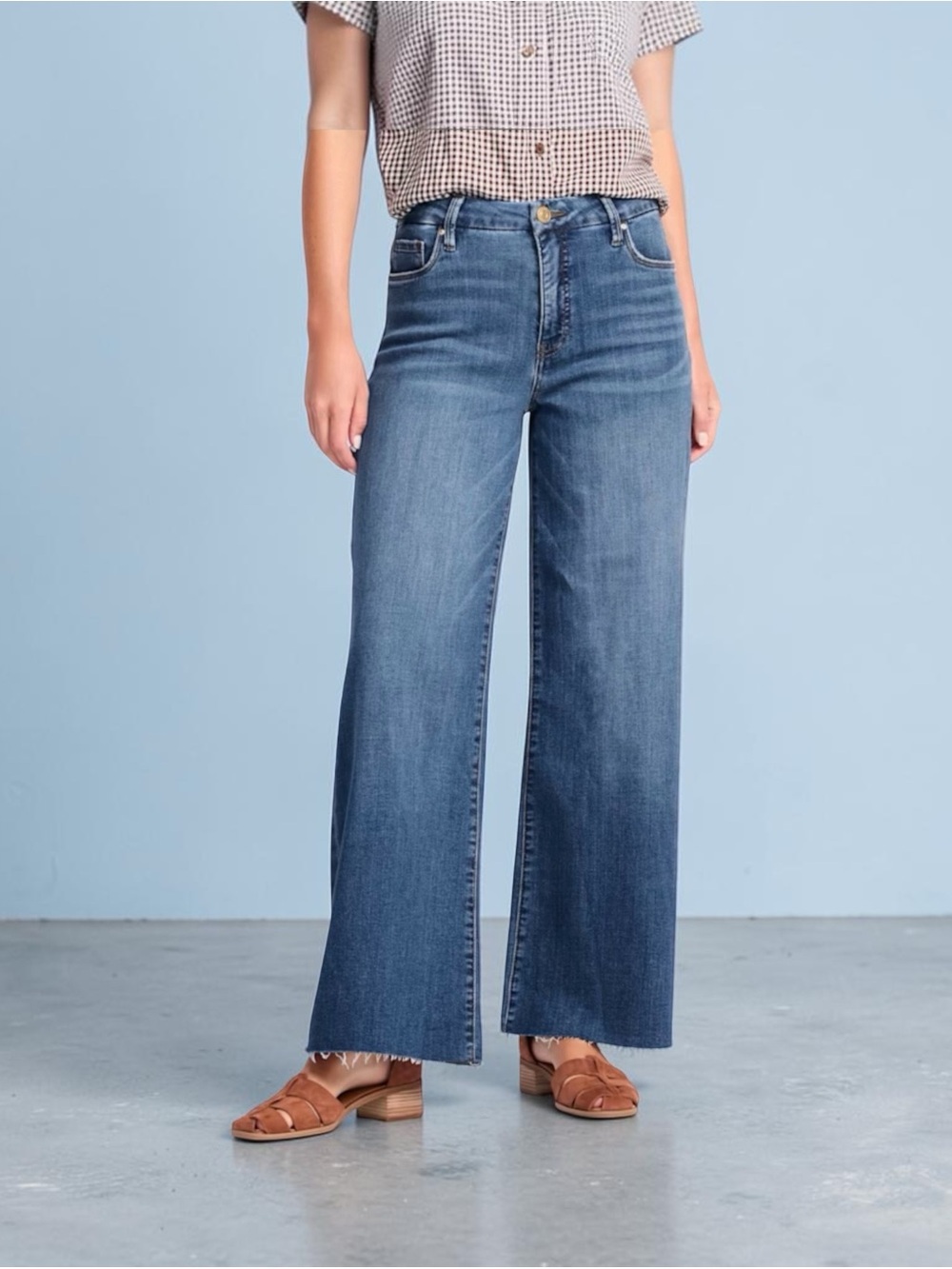KUT From the Kloth Meg Fab Ab High Rise Wide Leg Raw Hem Jeans, Medium Blue